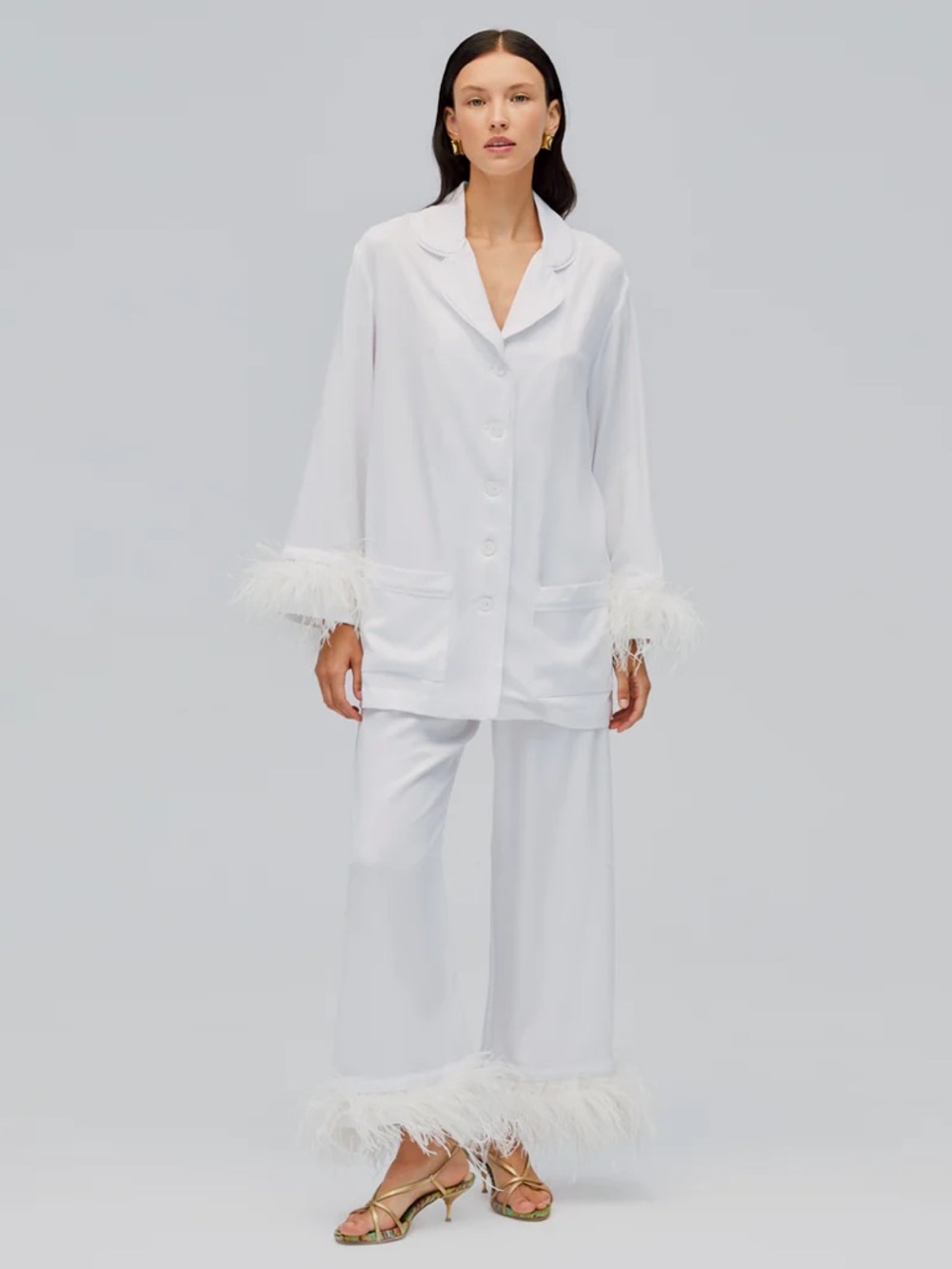 Sleeper Party Pajamas Set with Detachable Feathers White Size Medium